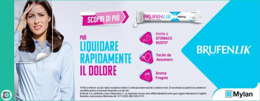 Brufenlik stick bevibili: la novità più recente della famiglia Brufen, farmaco da banco a base di ibuprofene 400 mg